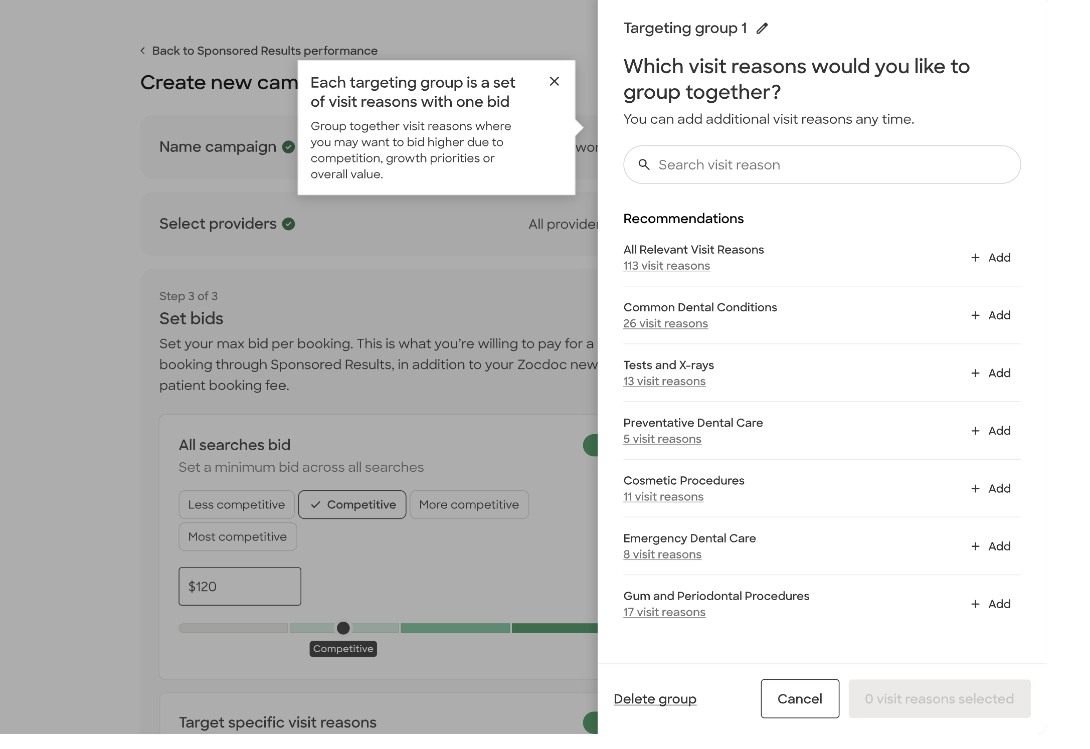 Visit reason targeting in Sponsored Results